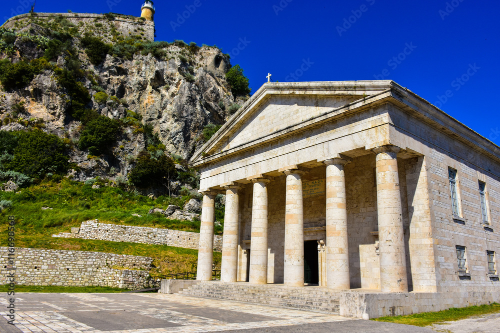Corfu old fortress pantheon dating back to the Veneto (Venetian) period, on the island of Kerkyra, Greece.