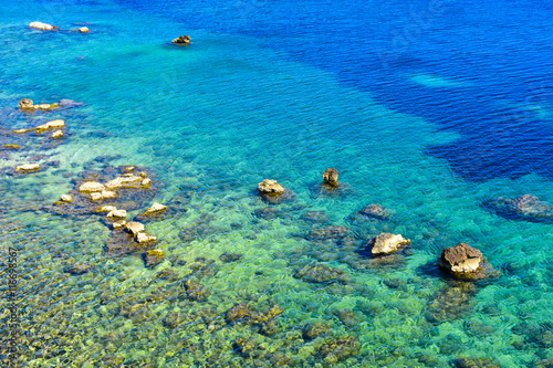 Fototapeta Naklejka Na Ścianę i Meble -  The clear blue waters near Corfu Town. Kerkyra in old Greece.