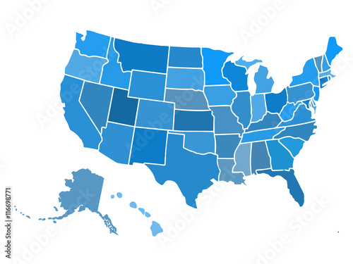 Blank similar USA map isolated on white background. United States of America country. Vector template for website, design, cover, infographics. Graph illustration. photo