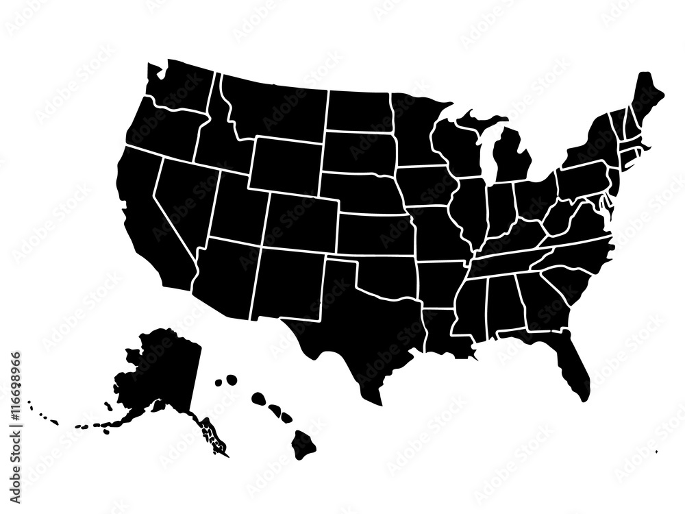 Blank similar USA map isolated on white background. United States of ...