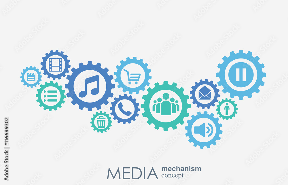 Media mechanism concept. Growth abstract background with integrated meta balls, integrated icon for digital, strategy, internet, network, connect, communicate, technology, global concepts. Media mechanism concept. Growth abstract background with integrated meta balls, integrated icon for digital, strategy, internet, network, connect, communicate, technology, global concepts.
