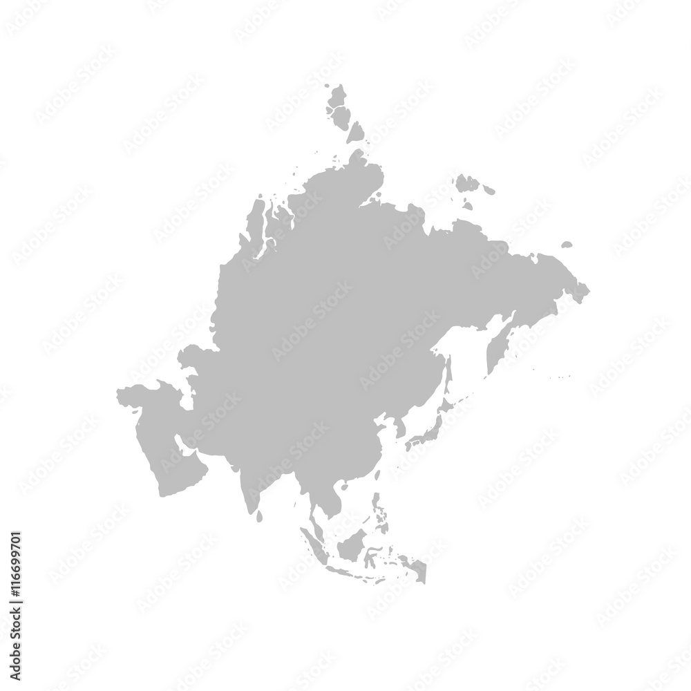 Asia map in gray on a white background