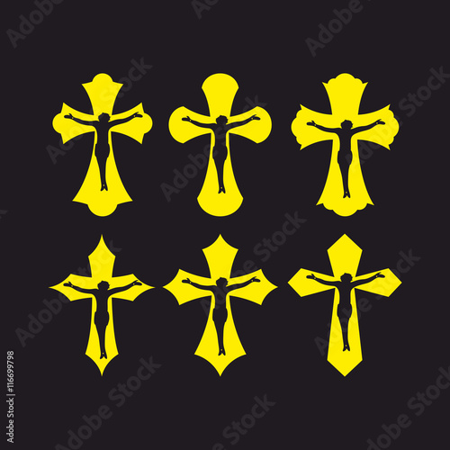 Set of crosses. Christian symbols. Religious signs.