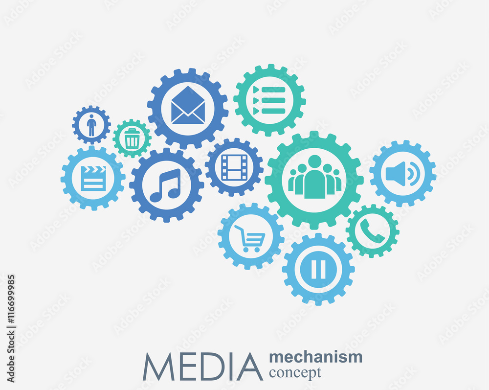 Media mechanism concept. Growth abstract background with integrated meta balls, integrated icon for digital, strategy, internet, network, connect, communicate, technology, global concepts. Media mechanism concept. Growth abstract background with integrated meta balls, integrated icon for digital, strategy, internet, network, connect, communicate, technology, global concepts.