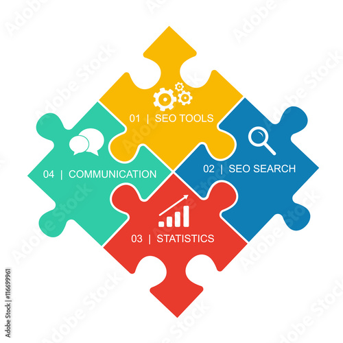 Simple flat infographic with jigsaw puzzle pieces. Steps