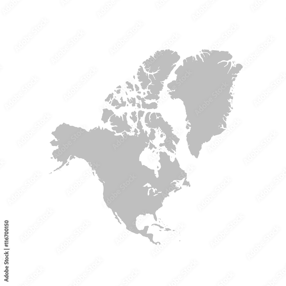 Map of North America in gray on a white background