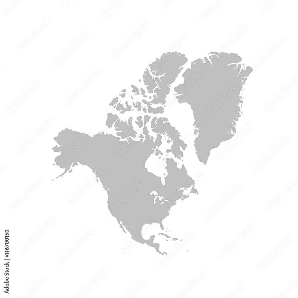 Fototapeta premium Map of North America in gray on a white background
