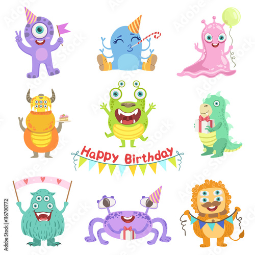 Friendly Monsters With Birthday Party Attributes