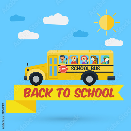 Flat design, Students on school bus