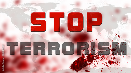 Stop terrorism text on bloody background
