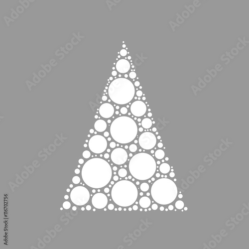 Simple abstract chrismas tree of dots, or circles, in a triangle shape. Looks like pyramyd of snow balls. White illustration on grey background. photo