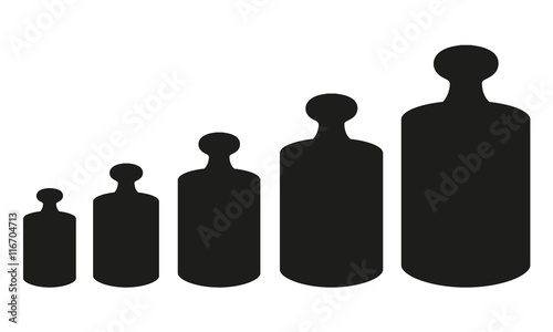 Vector calibration iron weights on a white background