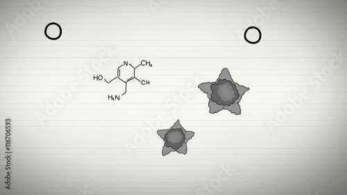 Animation of chemistry and sciences subject with laboratory test tube icon and doodle handwriting in notebook background used for education introduction 4k 