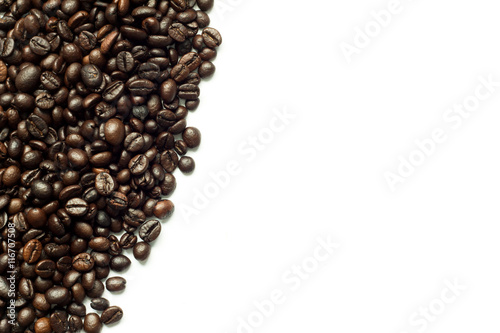 Roasted coffee bean as frame on white background