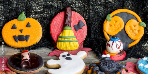 Close-up of halloween art cookies