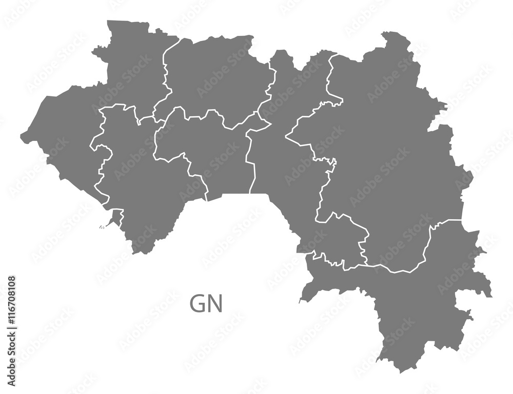 Guinea regions Map grey Guinea regions Map grey