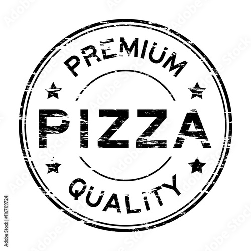 Grunge black premium quality and pizza rubber stamp