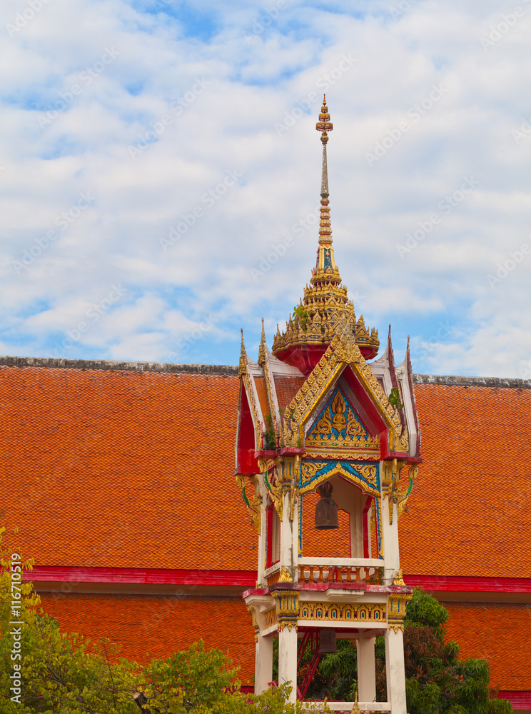 Fototapeta premium Beautiful bell tower on the territory of a Buddhist temple. Thai