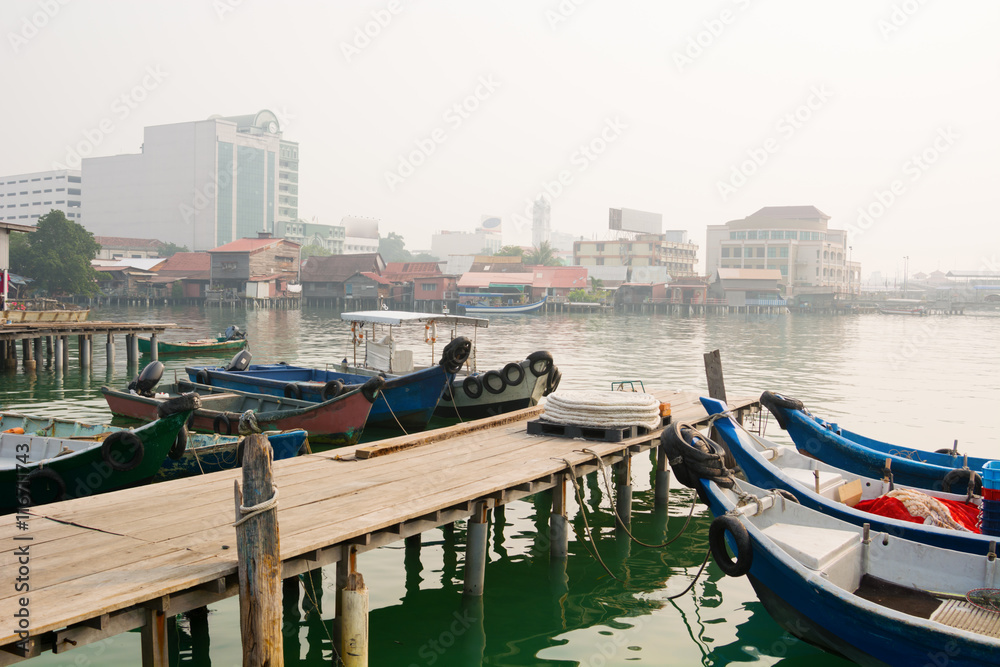 Boats Docked at Chew Jetty in Georgetown, Penang, Malaysia