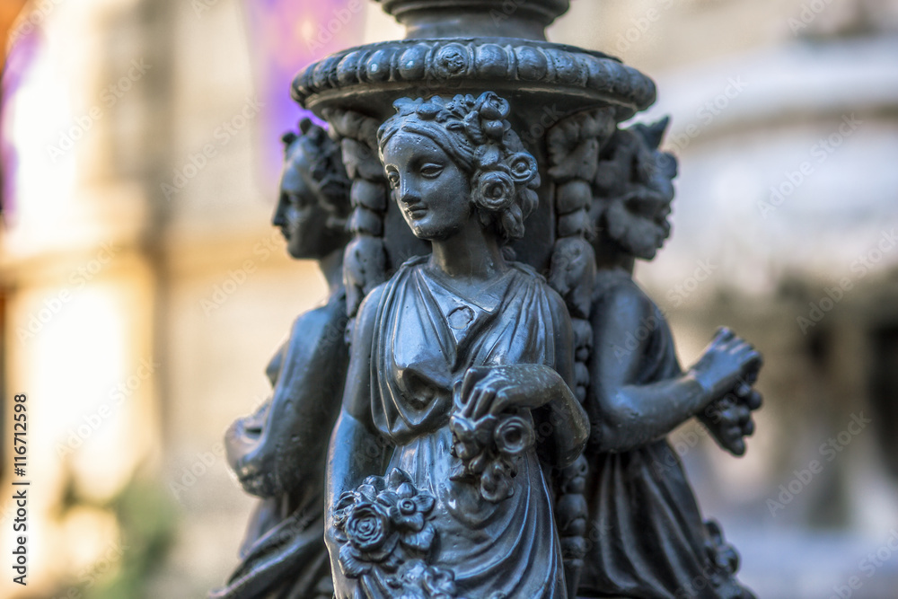 Old Town of the City of Palermo on Sicily in Italy, Europe. Vibrant Colors. Detail Picture of the historical architecture at the Four Corners, the Quattro Canti