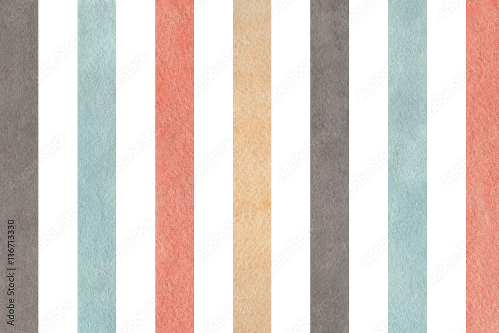Fototapeta premium Watercolor gray, pink, beige and blue striped background.