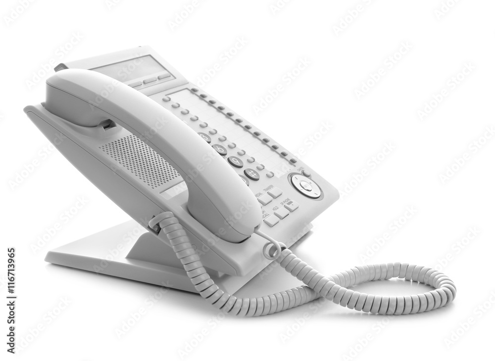 Modern office IP telephone set isolated on the white Modern office IP telephone set isolated on the white