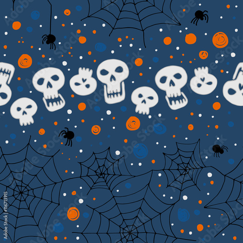 Pattern Halloween vector. Funny pumpkins, spiders and cobwebs, bats. Decorating for the holidays, autumn decor, children's drawing, scribble, color ornament