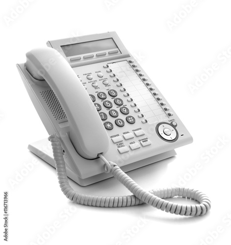 Modern office IP telephone set isolated on the white