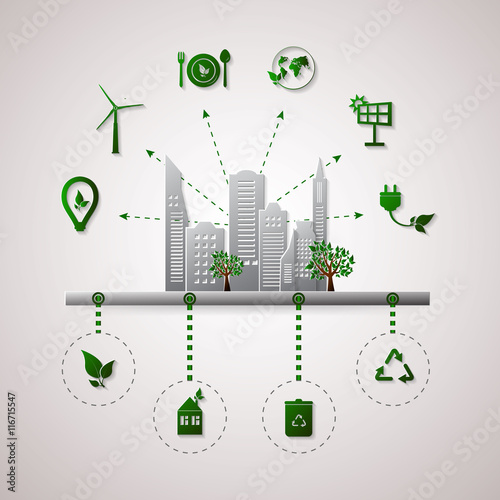 Green planet vector info graphic illustration. Ecology flat design.