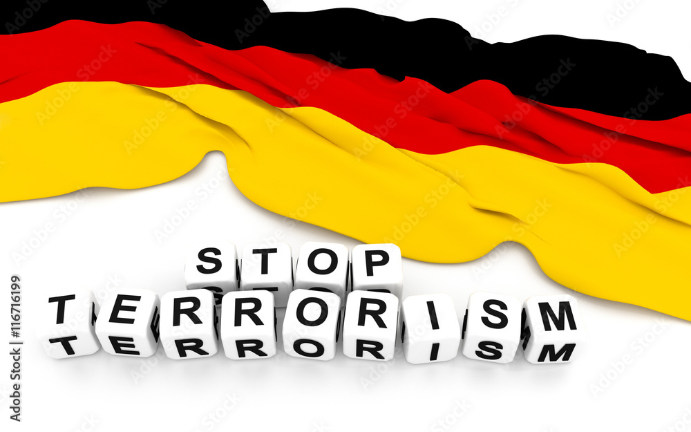 Obraz premium Germany flag and write stop terrorism. 3D rendering.