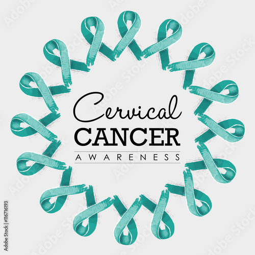 Cervical cancer awareness ribbon design with text