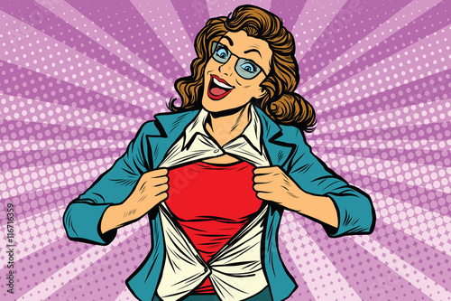 super hero woman ripping shirt