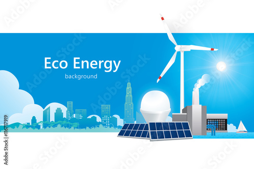 Vector illustration of eco energy with cityscape.