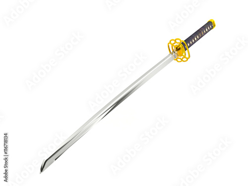 Canvas Print Japan Katana sword isolated on white background, 3D rendering