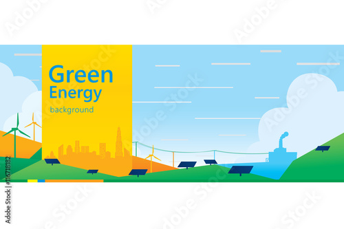 Vector illustration of eco energy with cityscape.