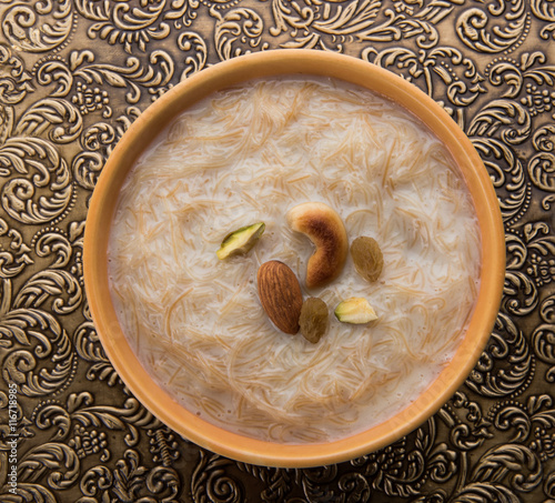 sweet Kheer or khir payasa, gil-e-firdaus, fereni also known as Sheer Khurma Seviyan, popular sweet dish photo