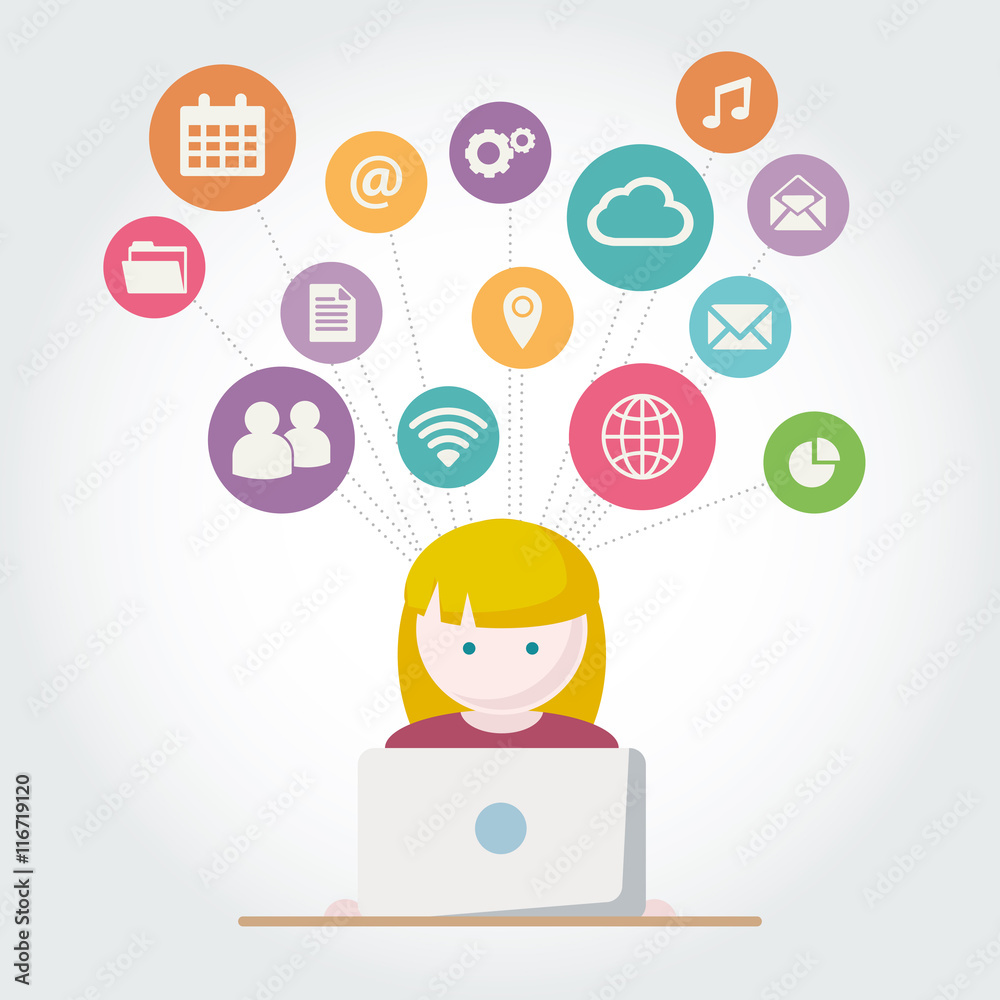Person with Computer network vector illustration Person with Computer network vector illustration