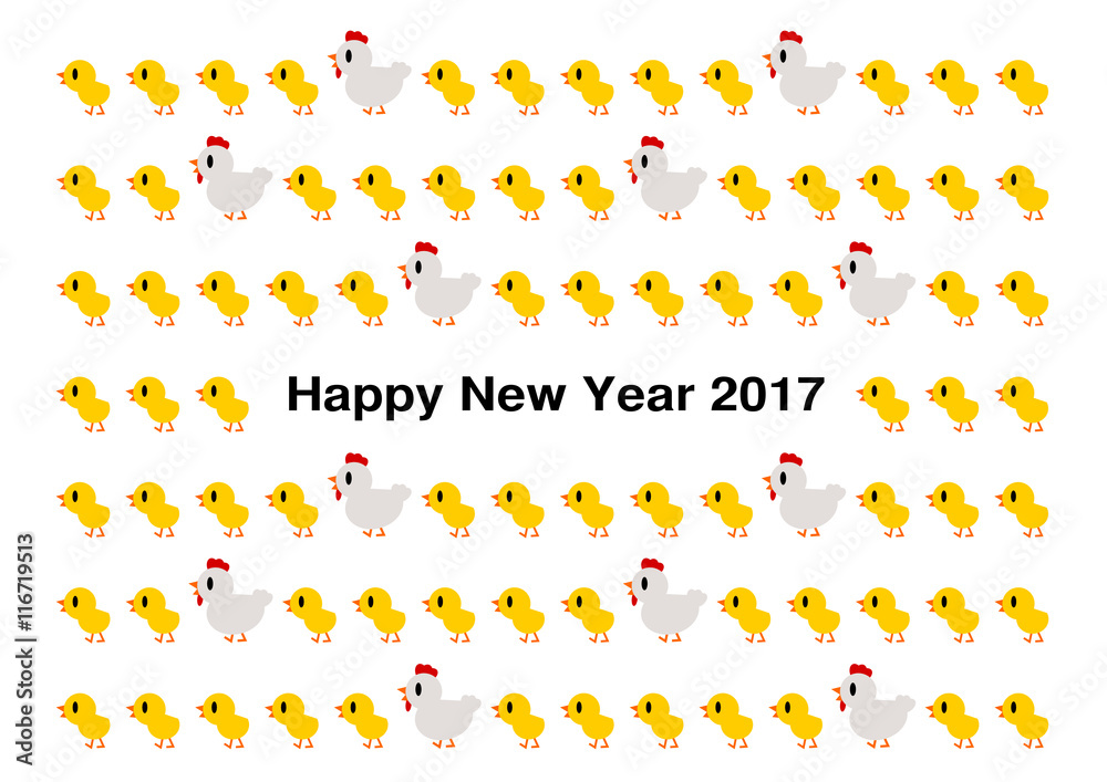 2017年酉年の年賀状イラスト: ニワトリとひよこ模様 Stock 