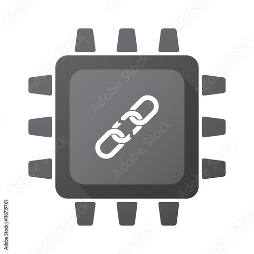 Isolated CPU chip icon with a broken chain