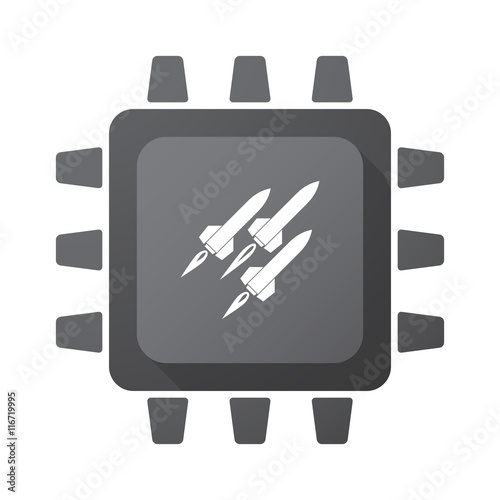 Isolated CPU chip icon with missiles