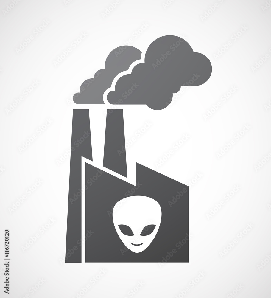 Isolated factory icon with an alien face Isolated factory icon with an alien face