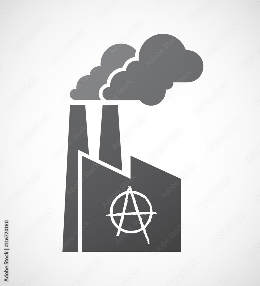 Isolated factory icon with an anarchy sign Isolated factory icon with an anarchy sign