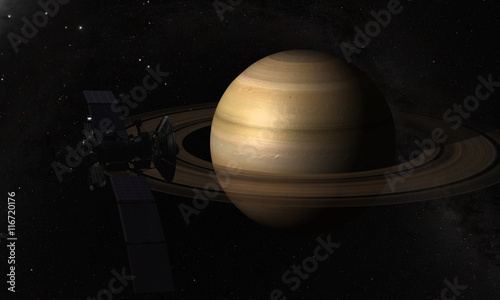 Fototapeta Naklejka Na Ścianę i Meble -  Unmanned spacecraft near to Saturn.
