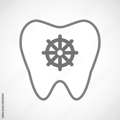 Isolated line art tooth icon with a dharma chakra sign