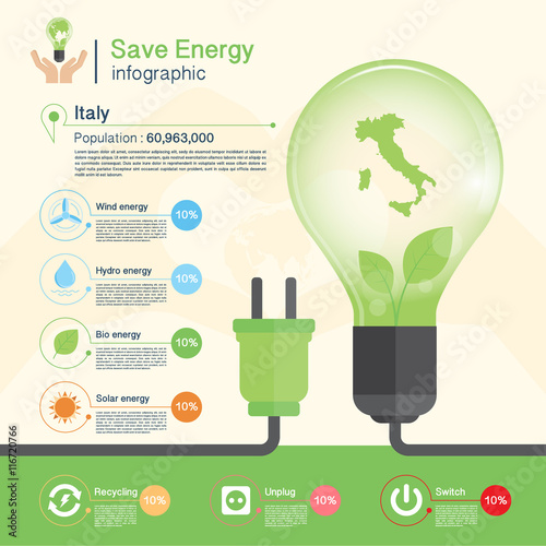 Save energy concept,environment,Italy map