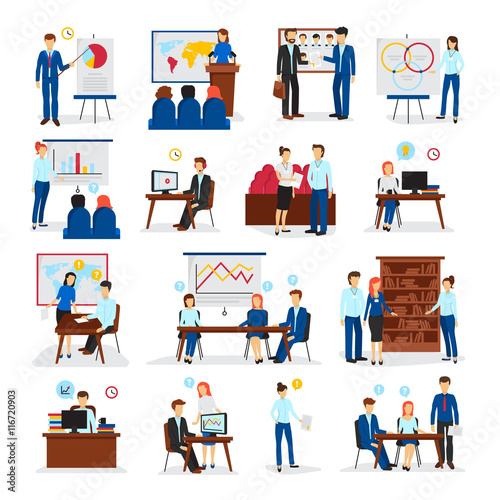Business Training Consulting Flat Icons Set 