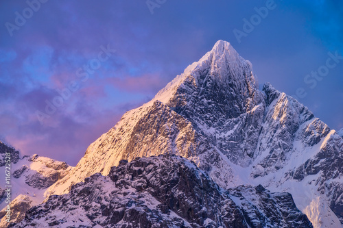 View of snowcapped mountain peak