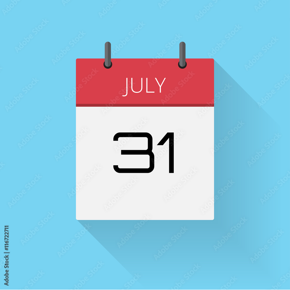 July 31, Daily calendar icon, Date and time, day, month, Holiday, Flat designed Vector Illustration July 31, Daily calendar icon, Date and time, day, month, Holiday, Flat designed Vector Illustration