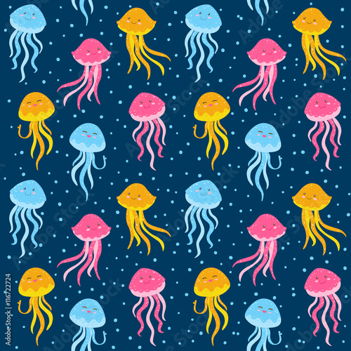 Seamless pattern with cute jellyfishes 