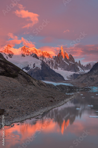 Sunset over snow covered mountains, argentina photo